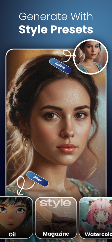 Stable Diffusion-AI Generator - AI photo to oil painting transformation using style presets