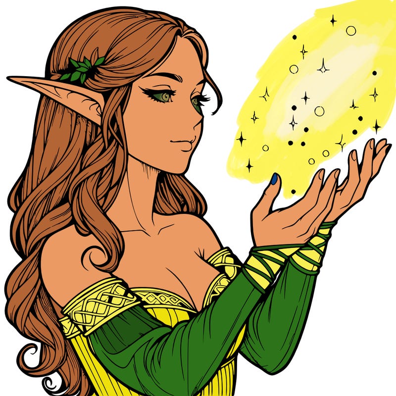 realistic elf girl doing magic
