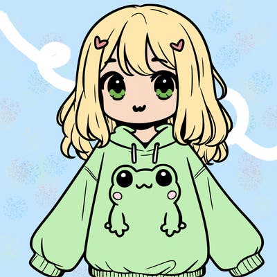 girl wearing frogging sweatshirt