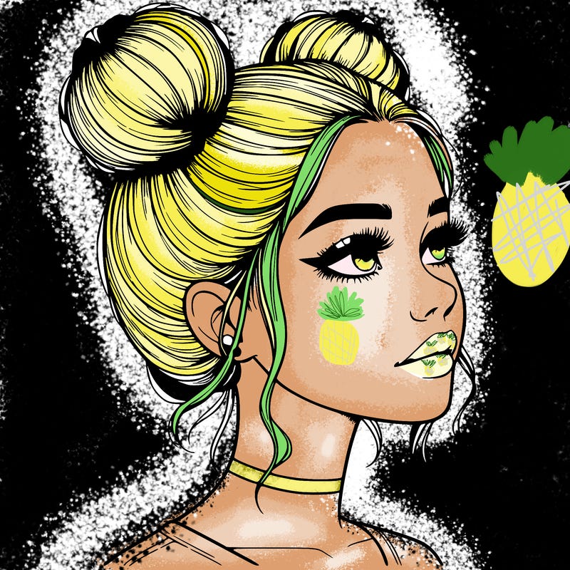 realistic girl with buns on the top of her head