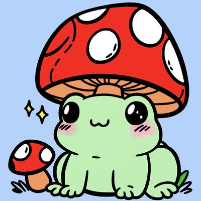 a cute frog with a mushroom hat