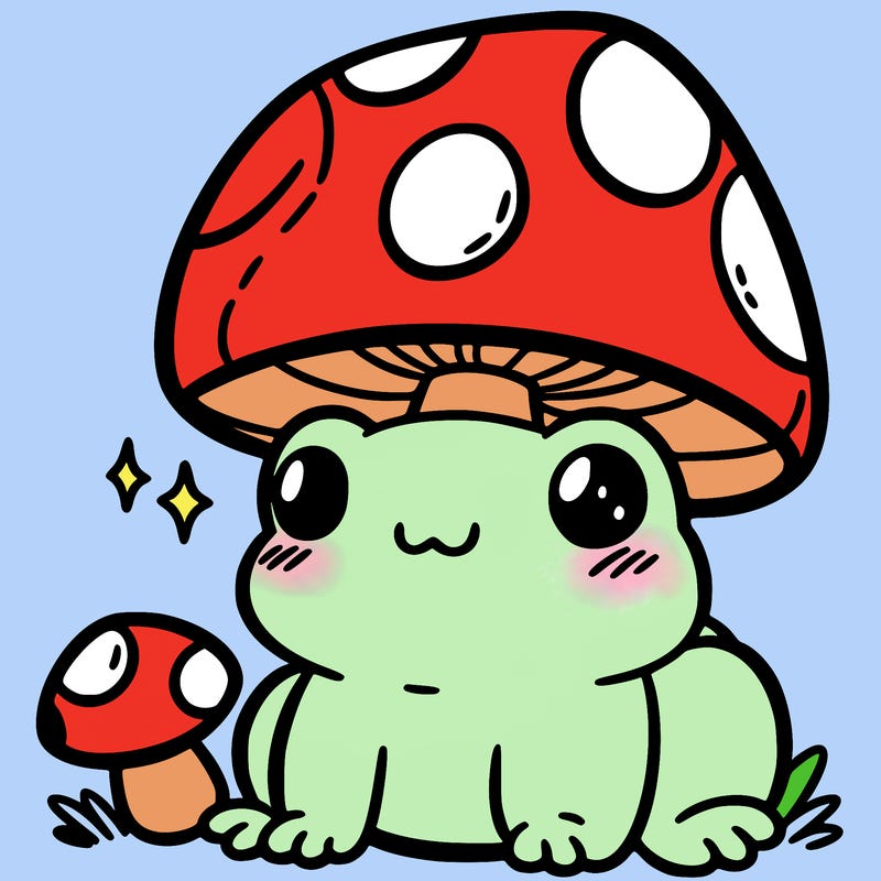 a cute frog with a mushroom hat