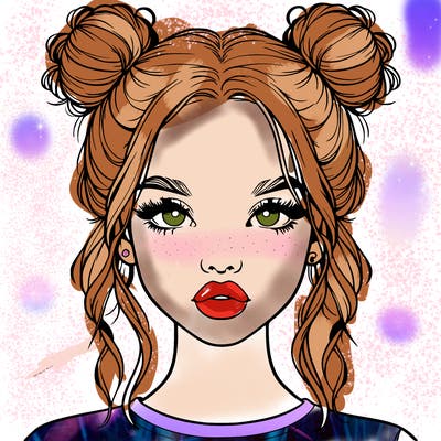 realistic girl with two buns in hair and lips