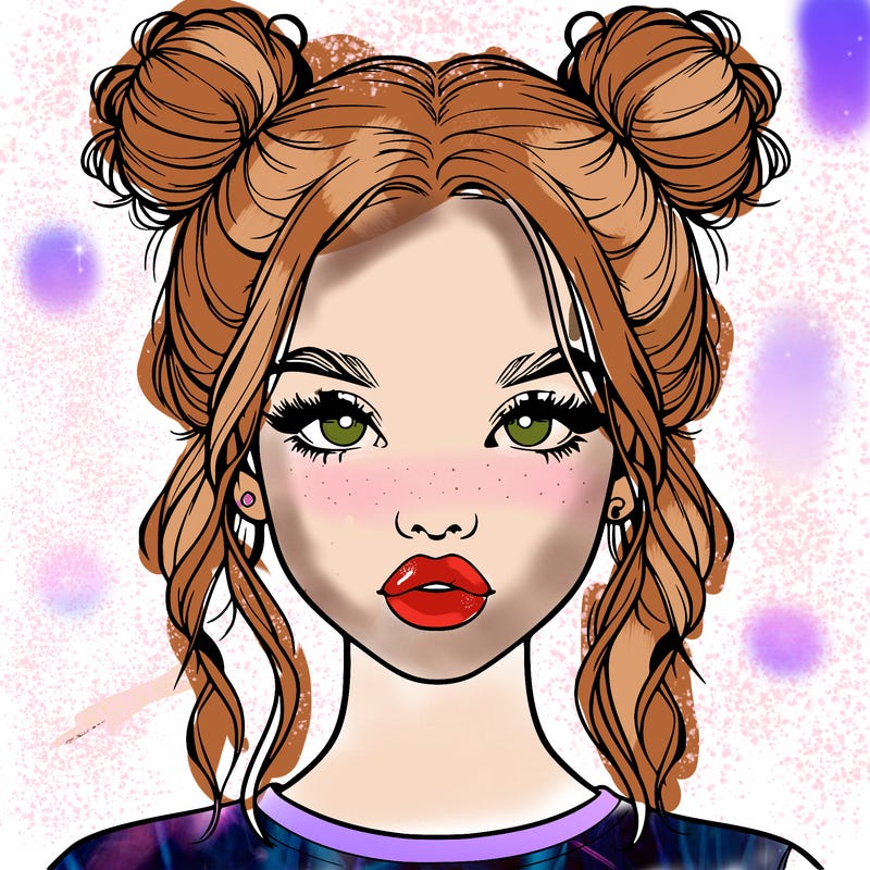 realistic girl with two buns in hair and lips