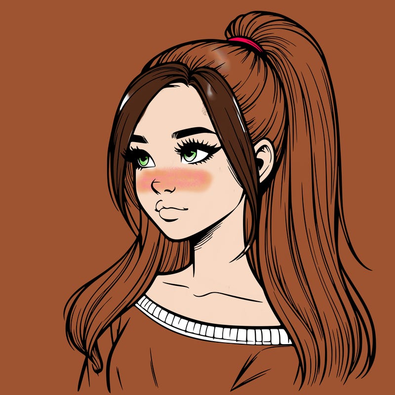 realistic girl with a high ponytail