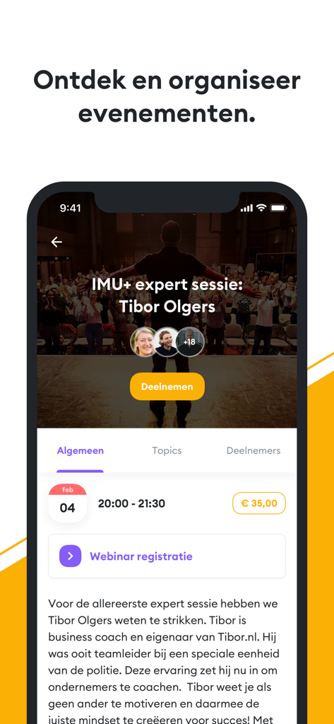 Huddle community & e-learning - Huddle app interface showing an upcoming expert session webinar and event registration details.