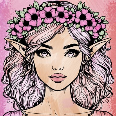realistic female elf with flower crown