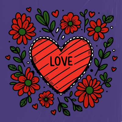 love heart with flowers around it
