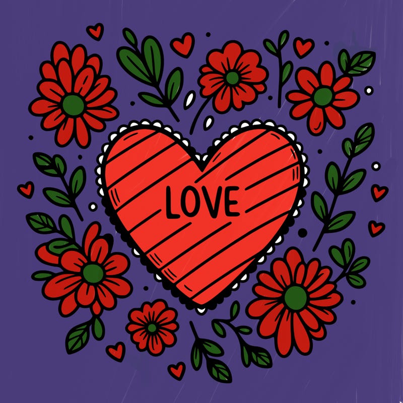 love heart with flowers around it