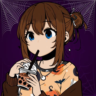 manga character drinking boba