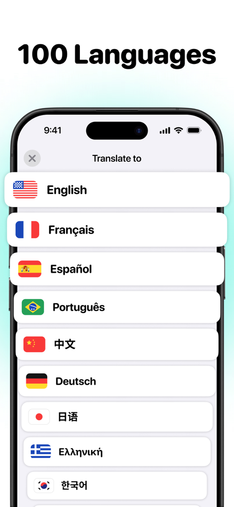 Lista de 100 idiomas disponibles para traducción en la aplicación de traductor de voz Talk AI.