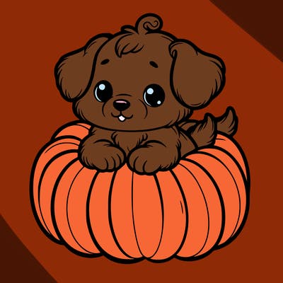 cute little puppy in a pumpkin