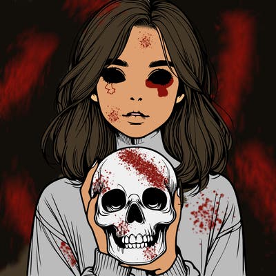 realistic girl holding a skull