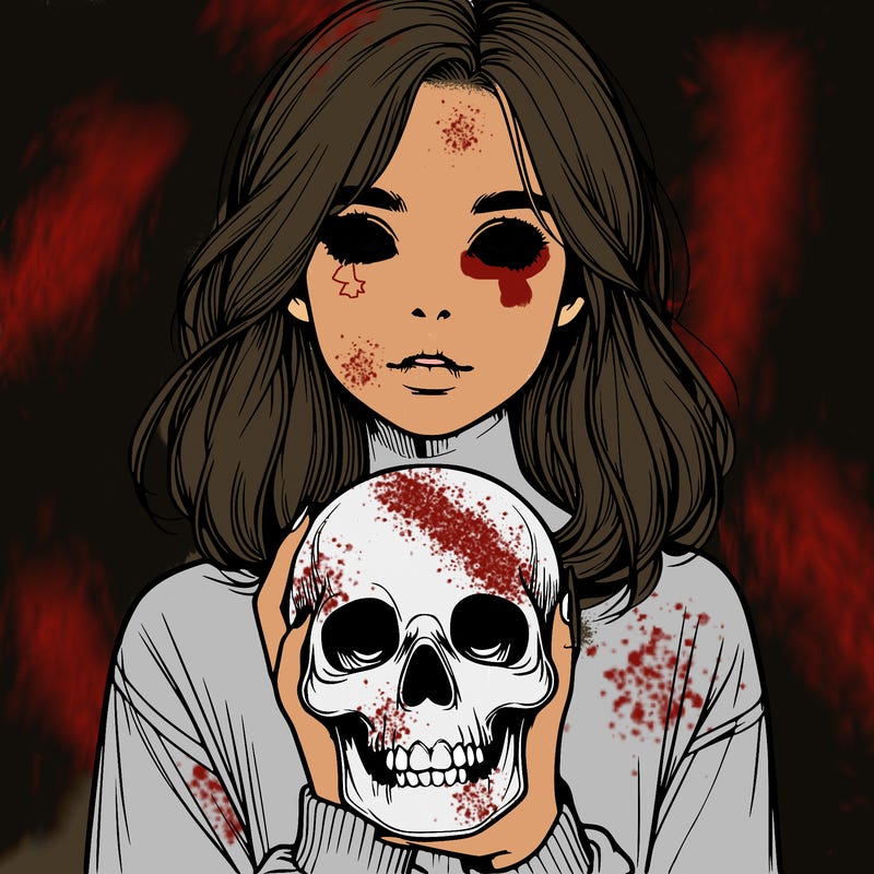 realistic girl holding a skull