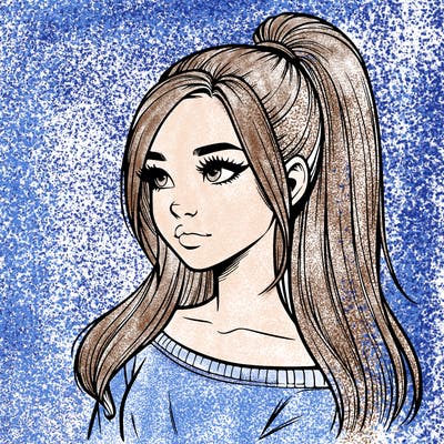 realistic girl with a high ponytail