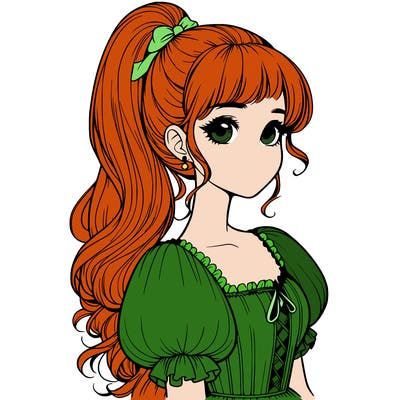 realistic girl with high ponytail and puffy dress