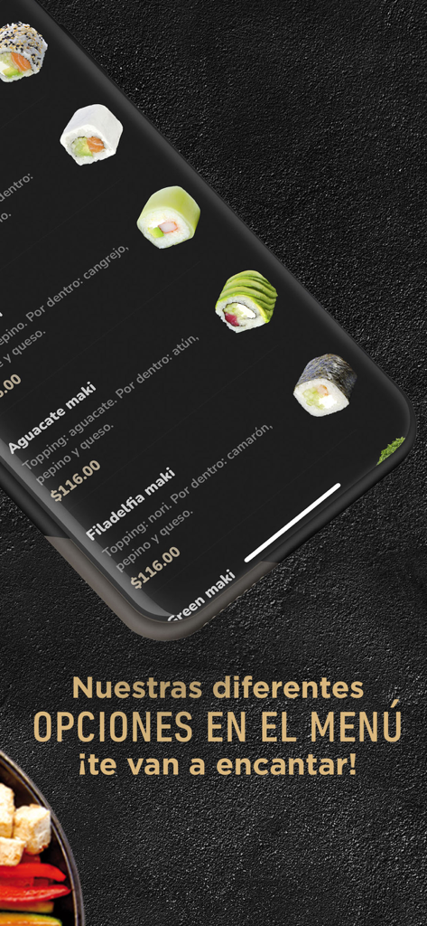 Teikit sushi app menu interface with maki roll options