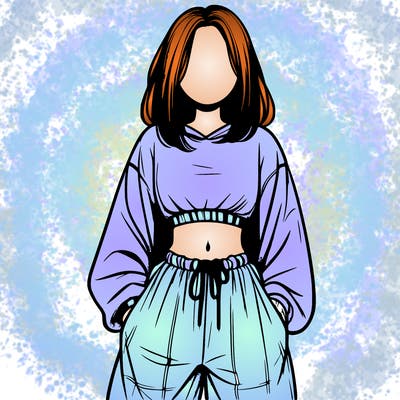 realistic girl faceless with baggy pants and a crop top