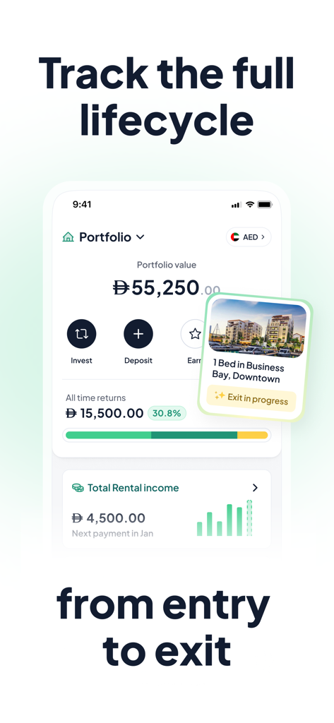 Stake app portfolio dashboard showing investment value all time returns and rental income tracking