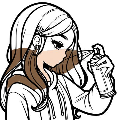 a realistic girl spray painting