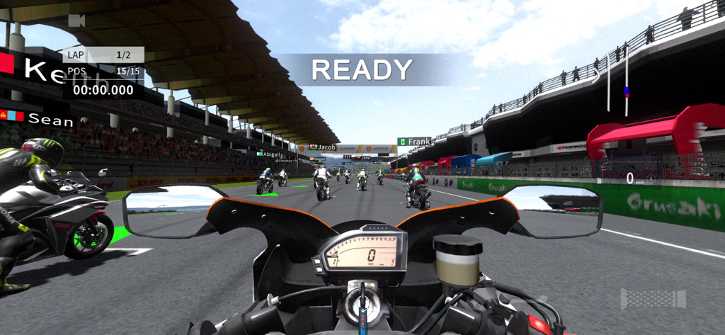 Real Moto 2 - A first person view from the motorcycle dashboard at the start of a race in Real Moto 2