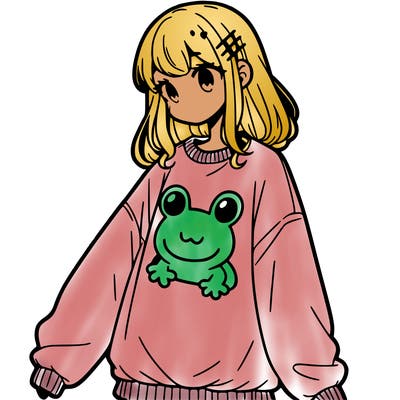 girl wearing frogging sweatshirt
