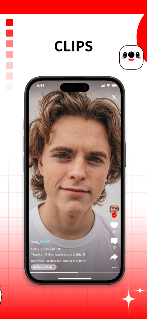 17LIVE - Live Streaming & Chat - Mobile view of the 17LIVE app Clips feature showing a video of a streamer with social icons