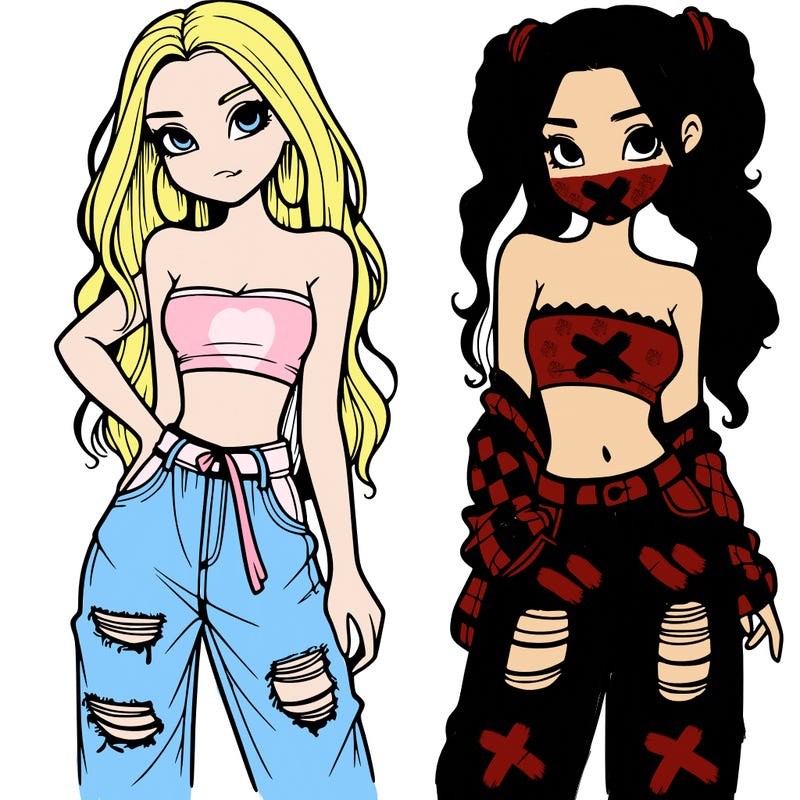 2 girls in crop tops and baggy jeans ripped
