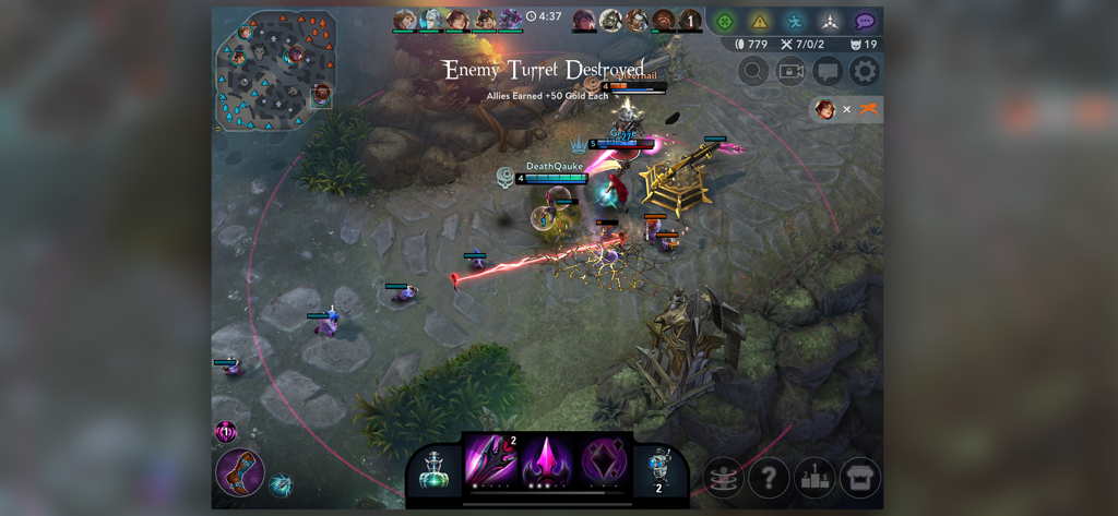 Vainglory - Hochwertiges MOBA-Gameplay in Vainglory, das zeigt, wie Helden einen gegnerischen Turm in einem 5v5-Kampf zerstören