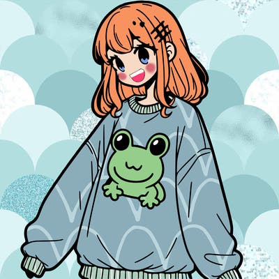 girl wearing frogging sweatshirt