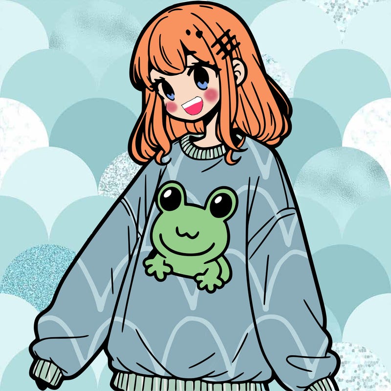 girl wearing frogging sweatshirt