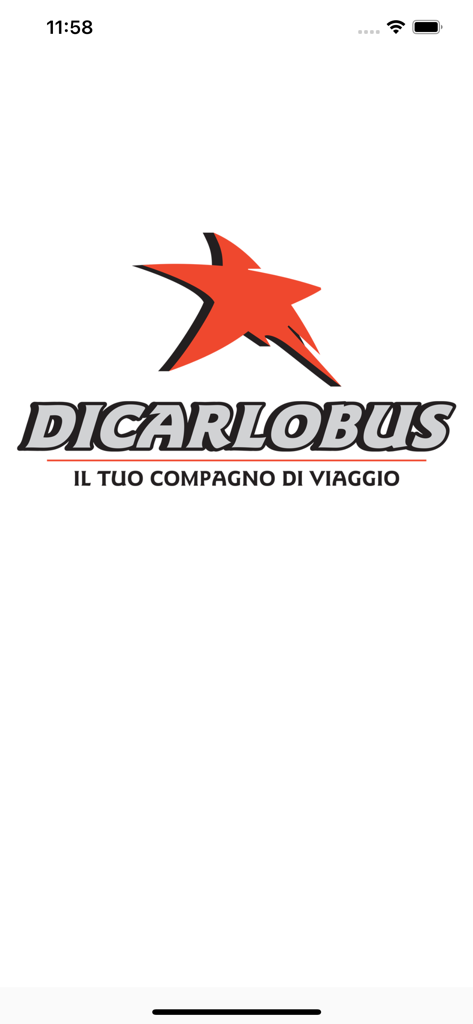 DiCarloBus app splash screen showing the orange star logo and travel slogan