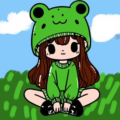 a girl wearing a frog hat and some frog socks