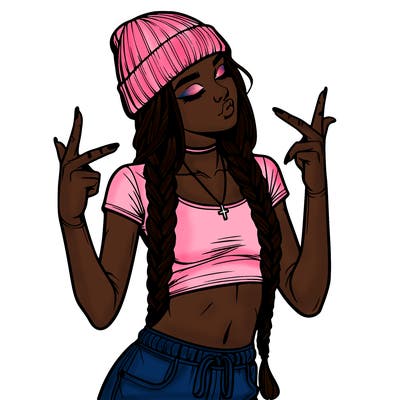 realistic teenage girl with braids and a beanie and crop top doing 🫶🏼