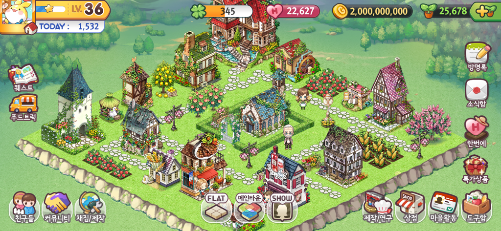 A top down view of a decorated town in Everytown featuring cottages gardens and a watercolor aesthetic