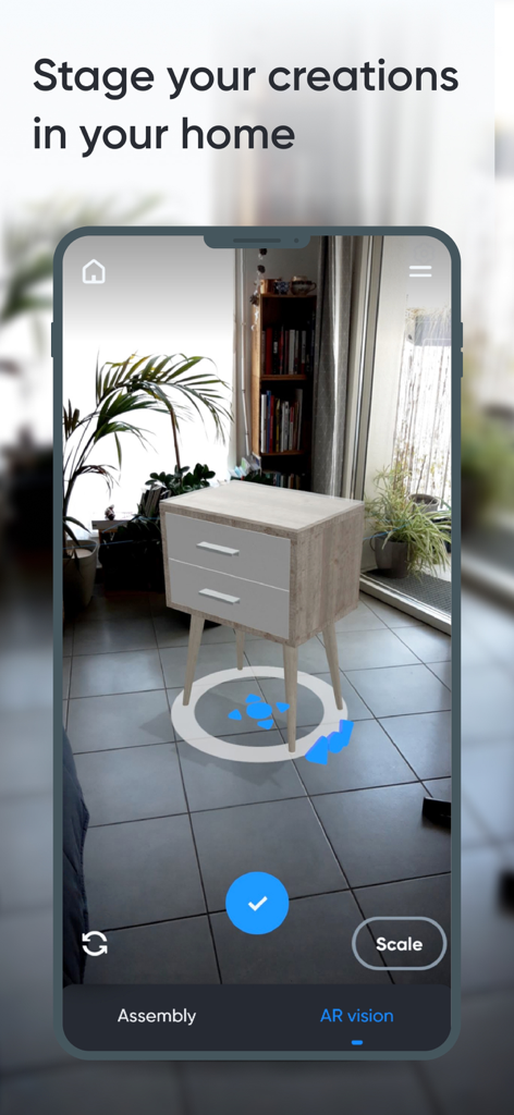 Moblo - 3D furniture modeling - A 3D furniture model staged in a real home environment using augmented reality