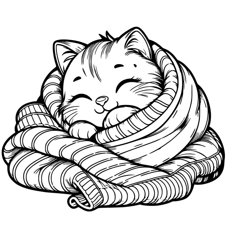 realistic cozy cat in a blanket
