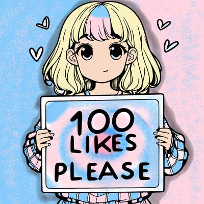 a girl holding a sign saying 100 likes please
