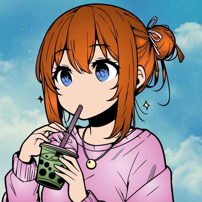 manga character drinking boba