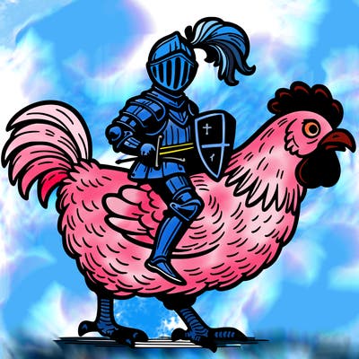 medieval knight riding on chicken