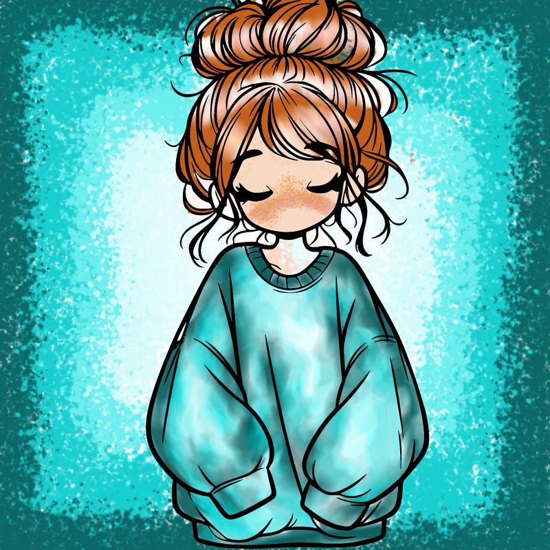 girl with baggy sweatshirt and messy bun