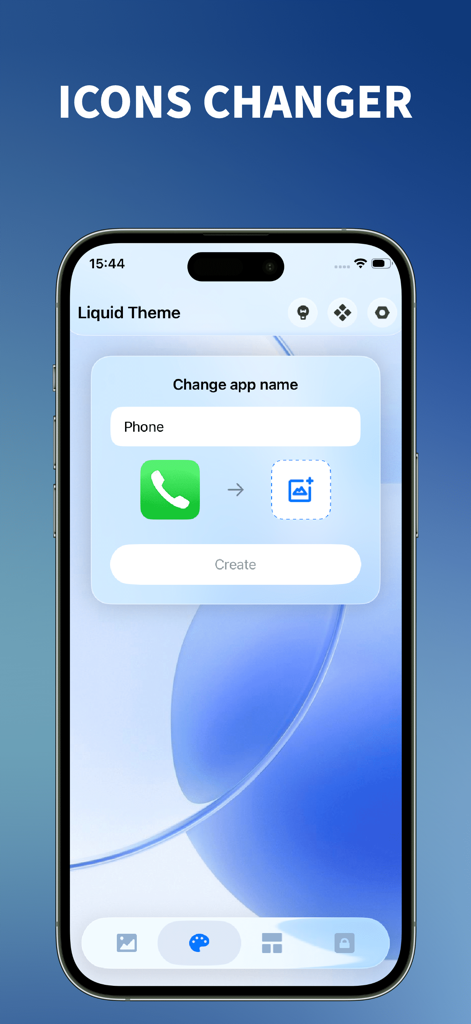 Liquid Theme - 26 Wallpapers - Oberfläche der Icons Changer-Funktion zum Anpassen von App-Icons in der Liquid Theme-App