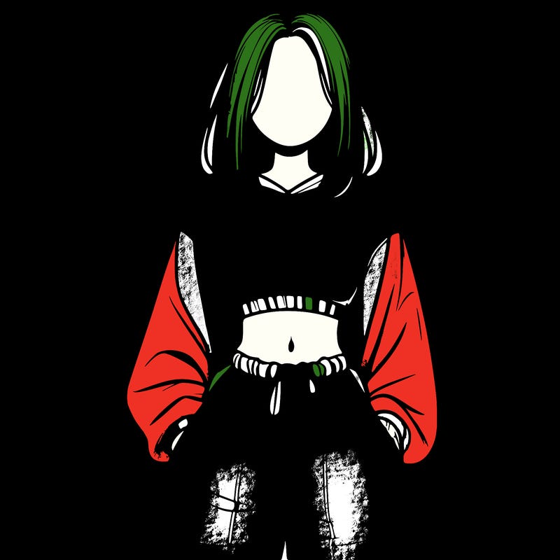 realistic girl faceless with baggy pants and a crop top