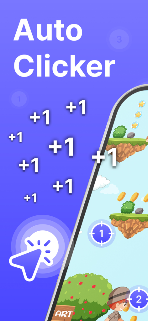Auto Clicker: Auto Scroll, Tap - Aplicación Auto Clicker demostrando toques automáticos en un juego móvil