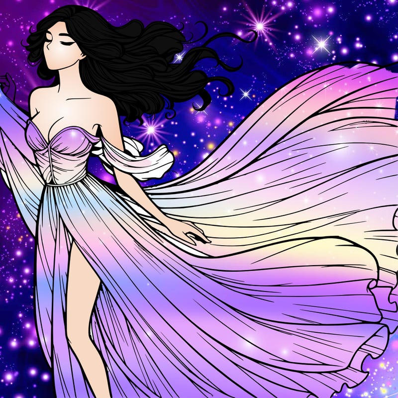 realistic woman in dress flowing the the wind