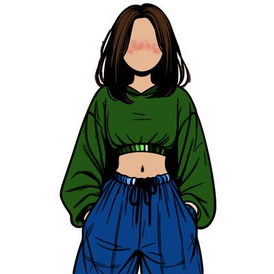 realistic girl faceless with baggy pants and a crop top