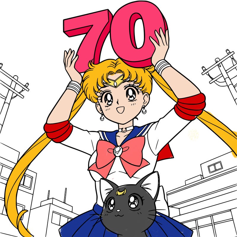 sailor moon holding a 70