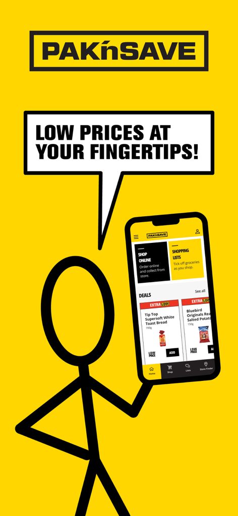 PAK'nSAVE - PAK n SAVE mobile app interface displaying grocery deals and online shopping options