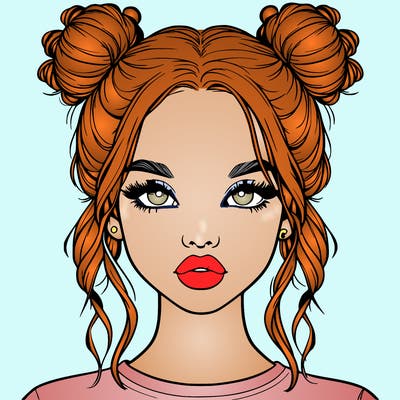 realistic girl with two buns in hair and lips