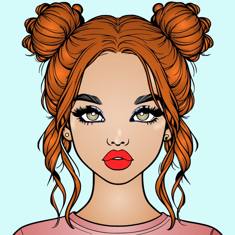 realistic girl with two buns in hair and lips